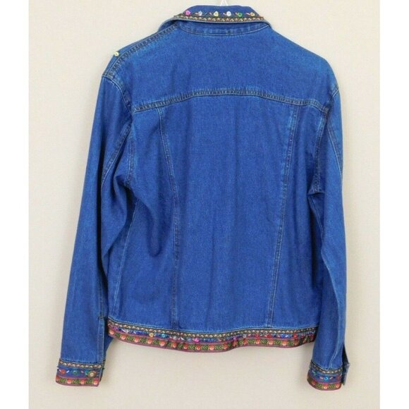 New Direction Womens Dark Wash Denim Jacket Bead Sequin Embellished Size Small - Picture 3 of 8